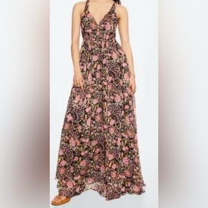 Mango Floral Backless Dress in Black and Pink